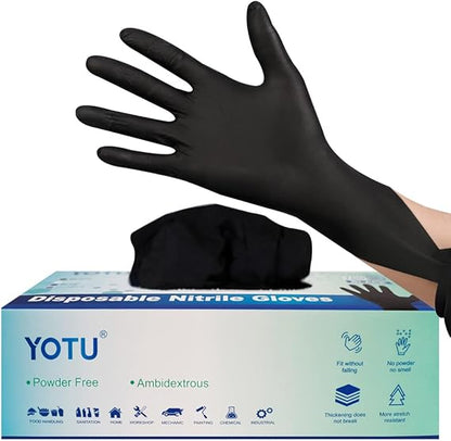 Black Disposable Nitrile Latex & Powder Free 6-Mil Gloves 100 Count, Textured, Mechanic Wearing, Cleaning, Food Black Medium