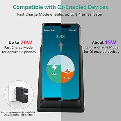 Wireless Charger 20W max Fast Wireless Charging Stand Compatible with iPhone 14 15 16 Pro Max/13 Pro/12/11/XS max/Xs/XR/8, Samsung Galaxy S24/S23/S22/S21/S20/Note 20 and More Phones (NO AC Adapter)