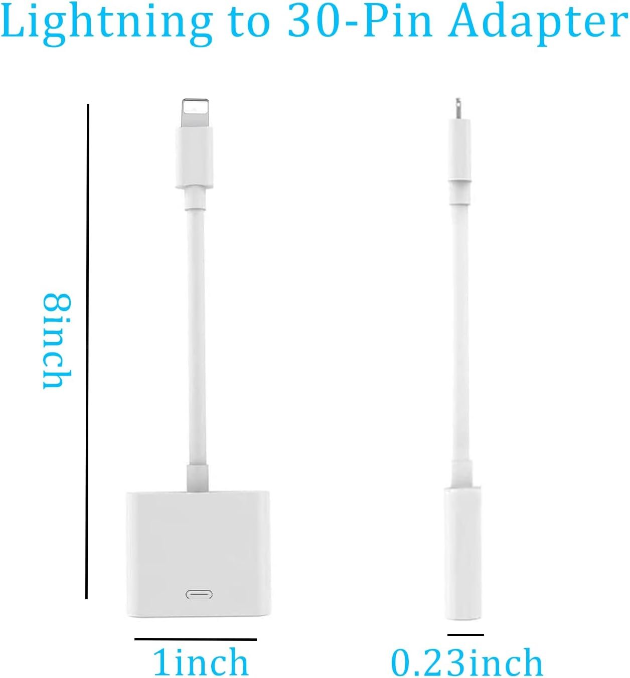 30 Pin to Lightning Adapter, 8-Pin Male to 30-Pin Female Connector Converter with Phone Charger Cable Cord Compatible Phone 14/13/12/11/X/8/7/6/5/4S/4/3/Pad/Pod (No Audio) White
