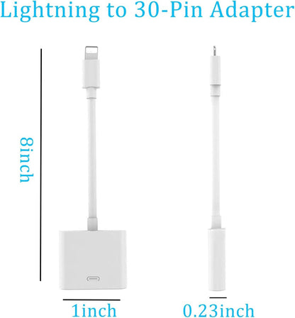30 Pin to Lightning Adapter, 8-Pin Male to 30-Pin Female Connector Converter with Phone Charger Cable Cord Compatible Phone 14/13/12/11/X/8/7/6/5/4S/4/3/Pad/Pod (No Audio) White