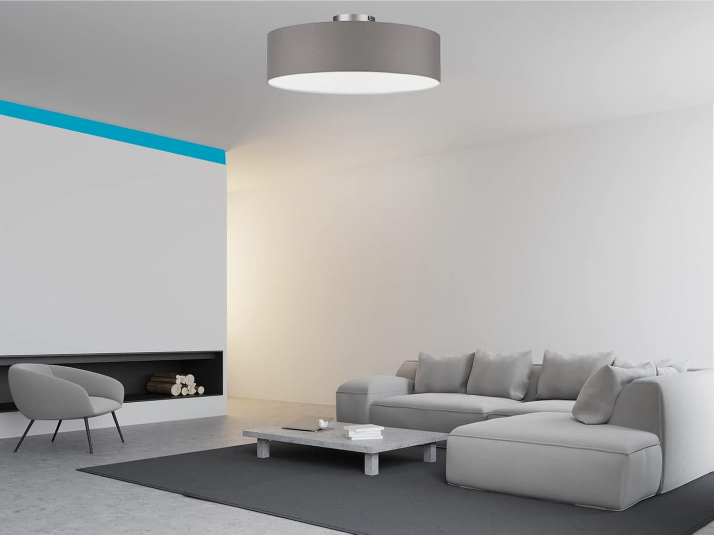 Round Timeless Ceiling Light with Fabric Shade in Brown/Grey Diameter 30 cm - Satin Cover for Glare-Free Light Ambience