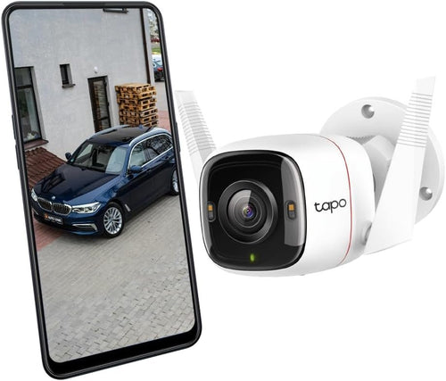 TP-Link Tapo Outdoor Security Camera, Wi-Fi/Ethernet Connection, 2K QHD, 4MP, Color Night Vision, IP66, Smart Motion Detection & Notifications, Vioce Control, Two-Way Audio, SD Card Slot (Tapo C320WS)