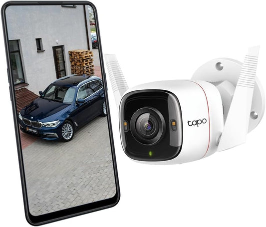TP-Link Tapo Outdoor Security Camera, Wi-Fi/Ethernet Connection, 2K QHD, 4MP, Color Night Vision, IP66, Smart Motion Detection & Notifications, Vioce Control, Two-Way Audio, SD Card Slot (Tapo C320WS)