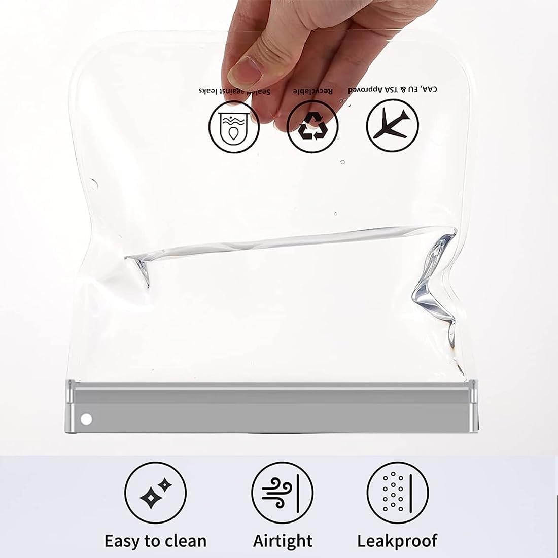 Tadipri Travel Bags for Airplanes Transparent Resealable Bags 20 x 20 cm Travel Beauty Case 1L Eco Gifts Travel Accessories Transparent Bag with Closure 2-Pcs(Grey Banner with Rope), grey