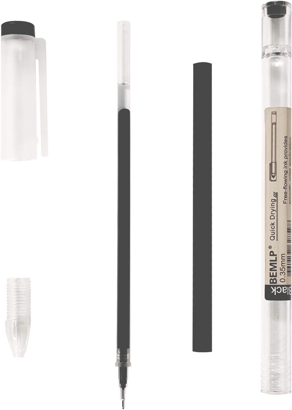 Gel ink Pen 0.35mm Black Liquid Ink Rollerball Gel Pens Quick Drying fine point Pens Ballpoint Japanese Pens Premium School Office student Exam Writing Stationery Supply 12 Pcs/Set (Black)