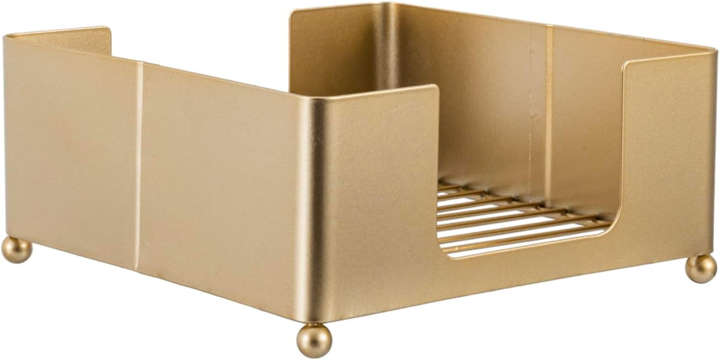 MyGift Modern Metal Square Napkin Holder with Gold-Tone Finish, Tabletop Flat Napkin Dispenser Tray for Kitchen and Dining Table