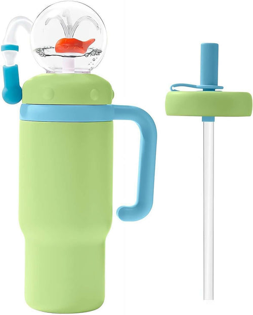 24oz Stainless Steel Whale Fountain Tumbler with Handle,Two Lids, Spill-Proof Tumblers,710ml Drinking Cup with Whale Squirt for Kids, Teens, and Adults (Yellow)