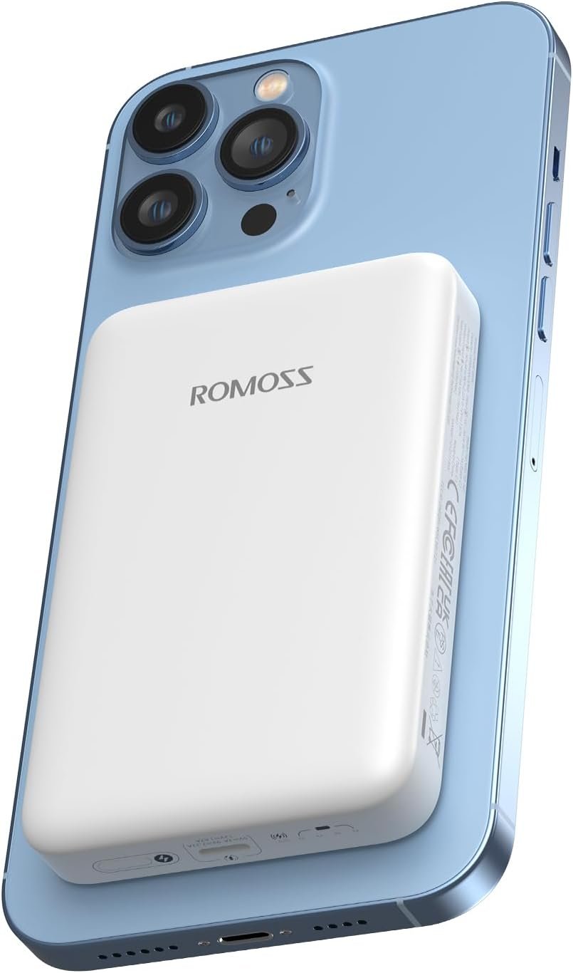 ROMOSS Magnetic Wireless Power Bank 10000mAh, Wireless 15W & Wired PD 20W Portable Charger, USB C Two-Way Fast Charging External Battery for iPhone 14/13/12 and Early Models