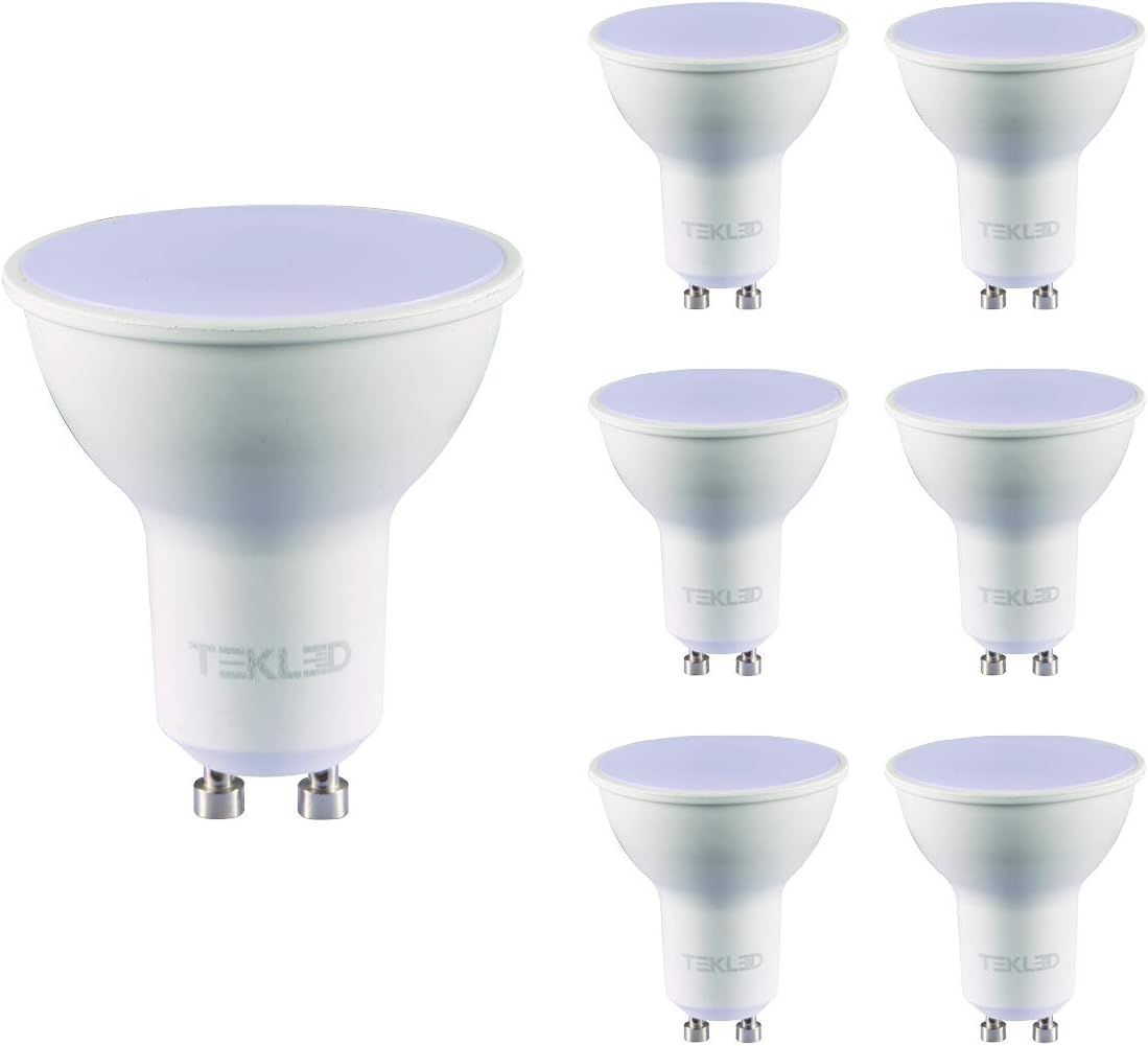 TEKLED® GU10 DIMMABLE Spotlight LED Bulbs | Energy Saving 7W Light Bulb 50W Halogen Spotlight Equivalent | 120° Wide Beam Angle MR16 3000K 560LM | 6-Pack | Warm White