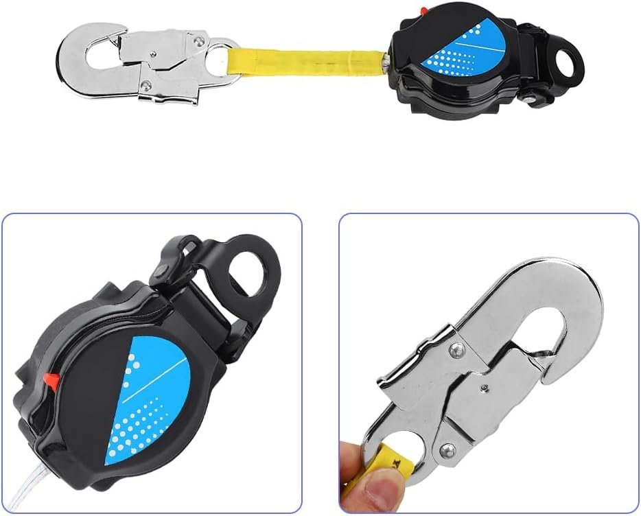 Lwuey Self Retracting Lifeline, 1.6M Telescopic Fall Protection Roofing Safety Heavy Duty Snap Hook Harness Anti Quick Action Braking System Restraint Device Retractable Lanyard Outdoor Work Equipment