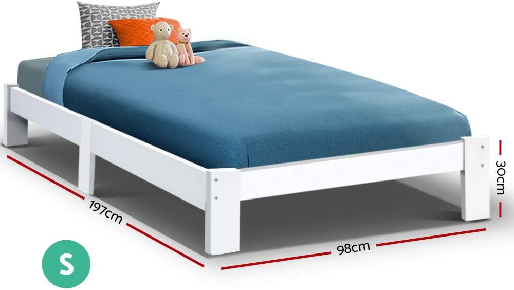 Artiss Single Bed Frame with Storage, Solid Sturdy Platform Beds for Toddlers Kids and Adults, Wooden Timber Frame Bed Base White, Floor Bed Frames Easy to Assemble, Bedroom Room Decor Home Furniture