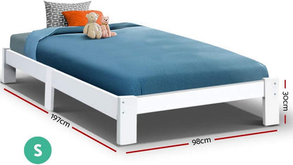 Artiss Single Bed Frame with Storage, Solid Sturdy Platform Beds for Toddlers Kids and Adults, Wooden Timber Frame Bed Base White, Floor Bed Frames Easy to Assemble, Bedroom Room Decor Home Furniture