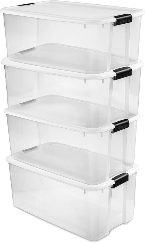 Sterilite 8-Pack Ultra Latching Box, Storage Bins with Lids, Clear Plastic, 116 Quart - Heavy-Duty Organizing Containers for Closet, Bathroom, and Office