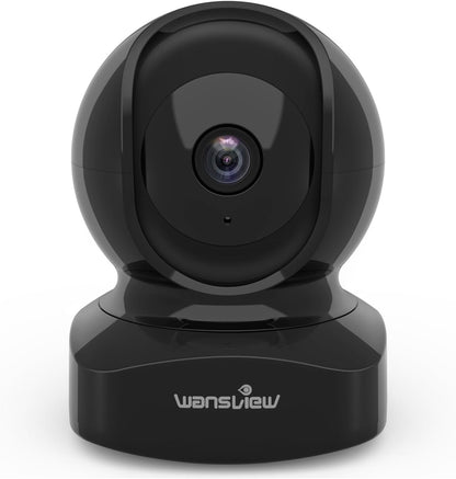 Wansview Security Camera Indoor, 360 Degree WiFi Home Security Cameras for Pet/Dog/Nanny, 2 Way Audio Night Vision, Works with Alexa, with TF Card Slot and Cloud, 2.4Ghz, Q5 (Black, 3MP)