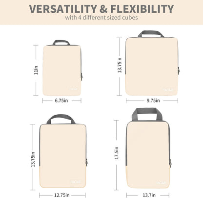 Bagail 4 Set Compression Packing Cubes Travel Expandable Packing Organizers(Beige)