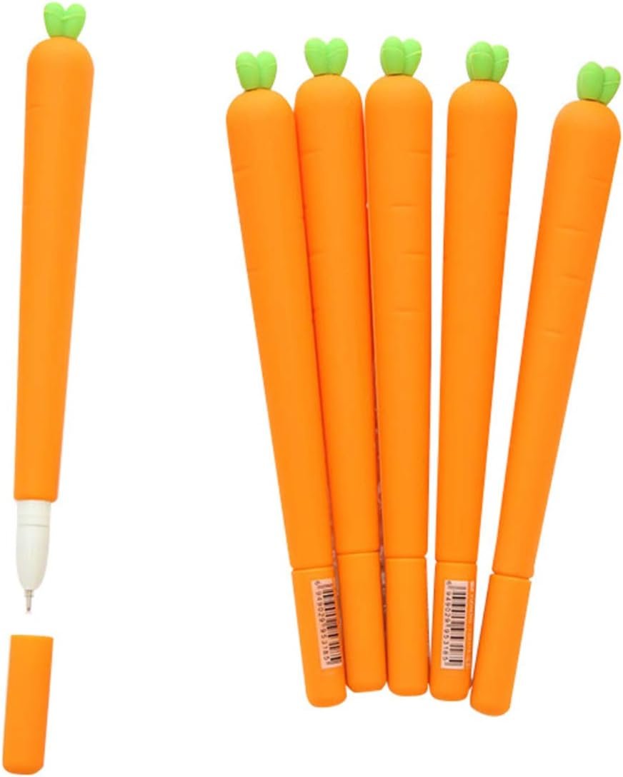 Halloluck 24 Pcs Carrot Gel Ink Pen Cute Silicone Roller Ball Pen for Office School Supplies, Kids Drawing Pen Gifts for School Student Office Kids Play Study Stationery Supplies