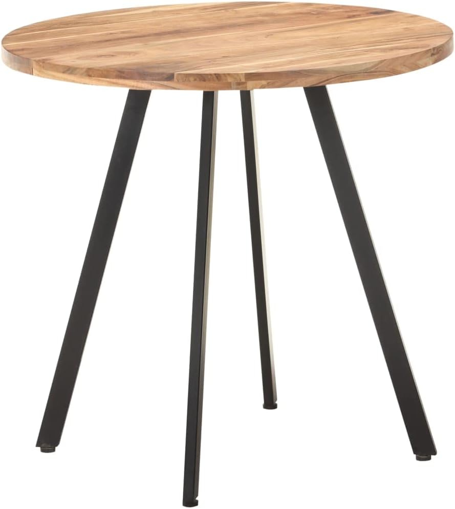 'vidaXL Solid Acacia Wood Dining Table with Iron Legs - Round Kitchen Table with Natural Finish - 80 cm Diameter - Industrial Style