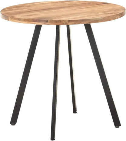 'vidaXL Solid Acacia Wood Dining Table with Iron Legs - Round Kitchen Table with Natural Finish - 80 cm Diameter - Industrial Style