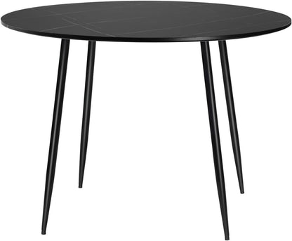 Oikiture 110cm Round Dining Table with Marble Table Top and Metal Legs Black