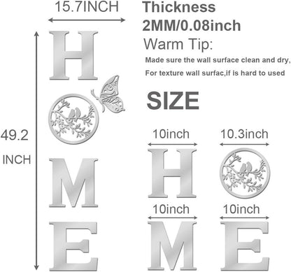 CrazyDeal Home Signs Wall Decor Letter Signs Length Mirror Wall Stickers Decorations for Living Room Bedroom Farmhouse The Home Modern Decorations Bird Wall Art Large（Silver Acrylic,49.2 X 15.7 Inch）