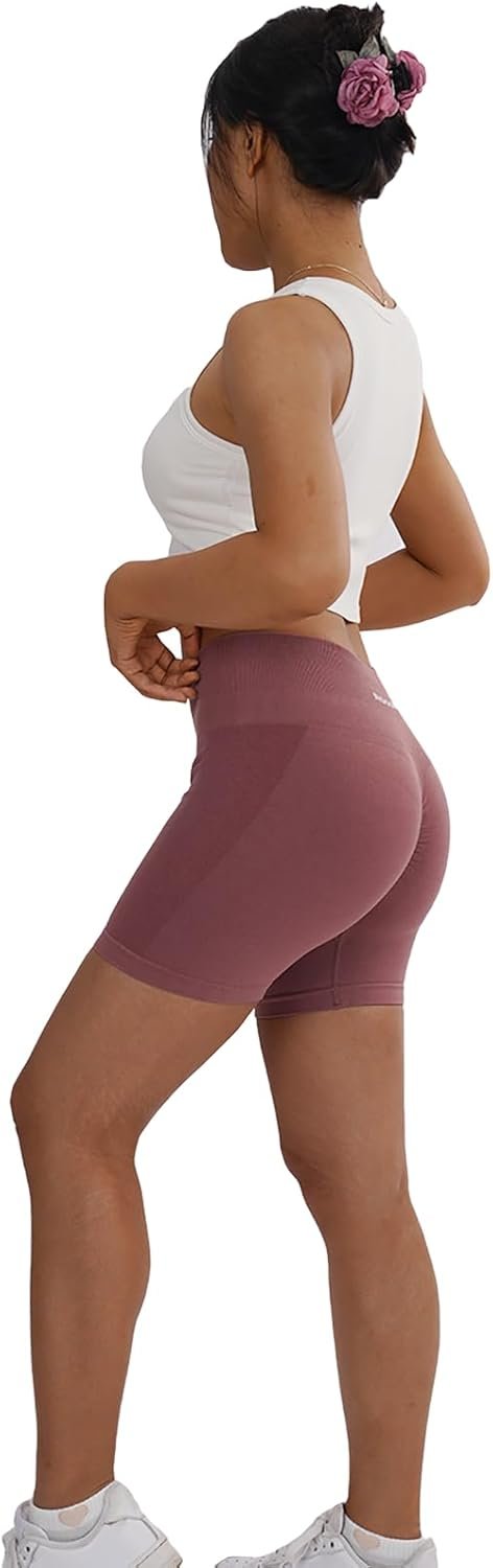 ROOOKU Uplift Gym Shorts for Women Seamless Scrunch Butt Lifting Workout Booty High Waisted Compression Yoga Shorts