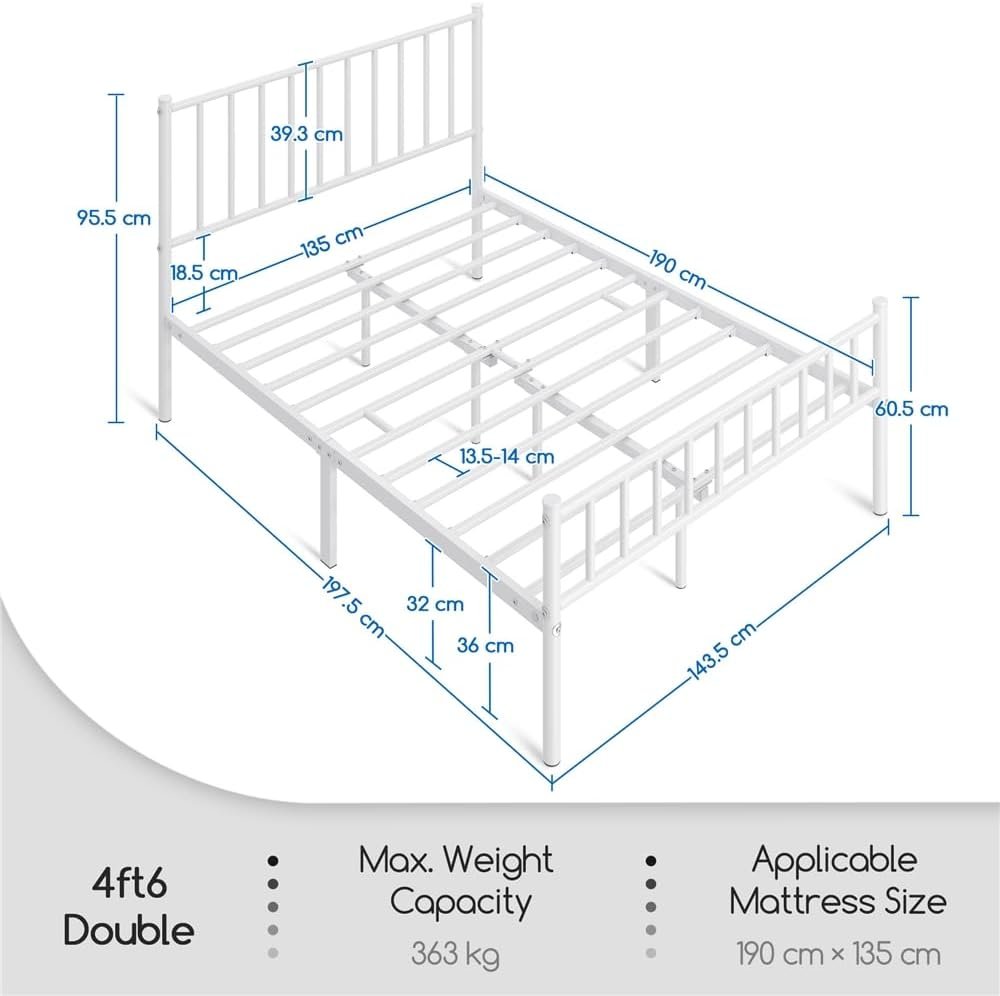 FullFurnique Metal Full Bed Frame, White Platform Bed Frame with Iron-Art Headboard and Footboard, Under Bed Storage, No Box Spring Needed, Steel Slat Support