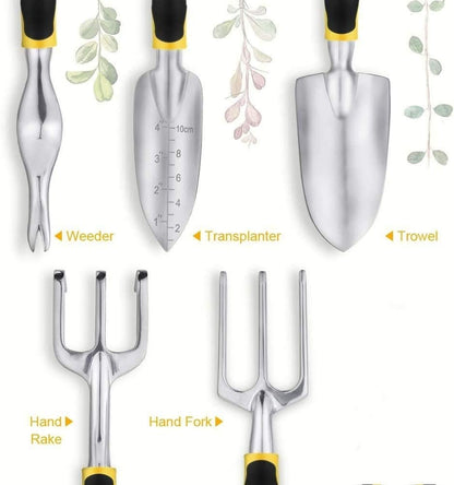 Garden Tools Set - 6 Piece Gardening Hand Tool Set (Weeder, Trowel, Transplanted, Cultivator& Weeding Fork Gloves) - Heavy Duty Aluminum Alloy - Ergonomic & Rust Resistant - Gardening Gifts for Women Men