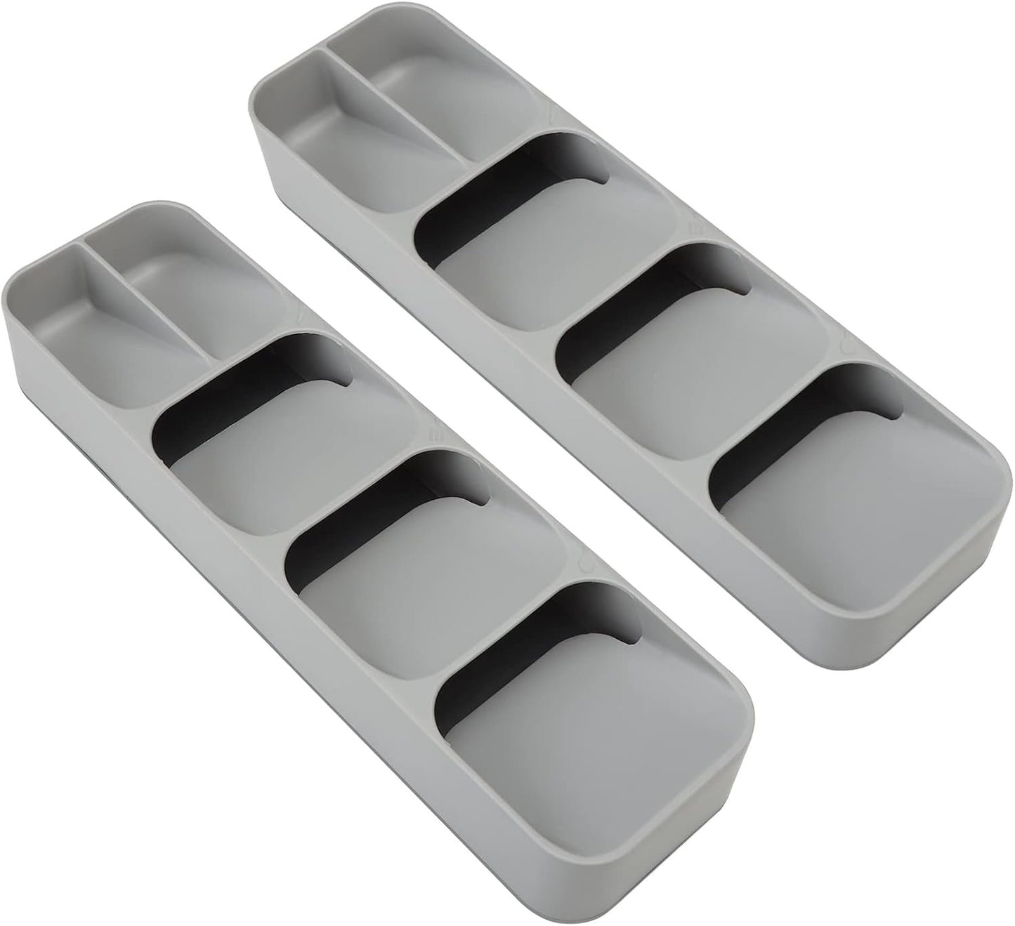 2 Pack Kitchen Cutlery Drawer Organizer Tray for Silverwave, Forks, Spoons, Table Knives, Straw Gadget, Plastic Flatware Organizer Utensil Holder Storage Box - Gray