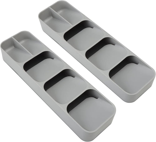 2 Pack Kitchen Cutlery Drawer Organizer Tray for Silverwave, Forks, Spoons, Table Knives, Straw Gadget, Plastic Flatware Organizer Utensil Holder Storage Box - Gray