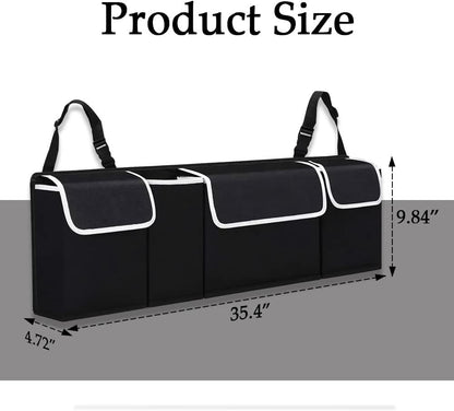 Mearo Trunk Organizer, Car Organizer, Foldable Waterproof Multi Compartment Car Storage Organizer with 4 Pockets, Large Capacity Hanging Organizer Car Accessories Universal for Car Truck SUV
