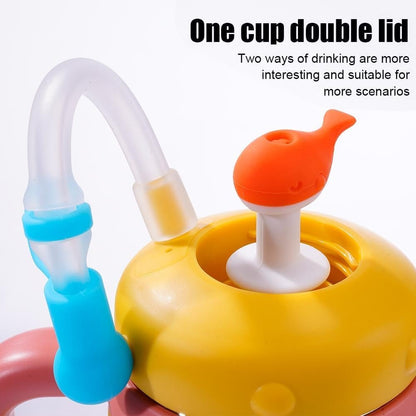 Fountain Tumbler Whale Fountain Tumbler with Handle Topper Squirts Water Bottle 24oz Stainless Steel, Two Lids, Spill-Proof,Silicone Straw,Dishwasher Safe,Portable Water Bottle for Kids, Teens,Adults