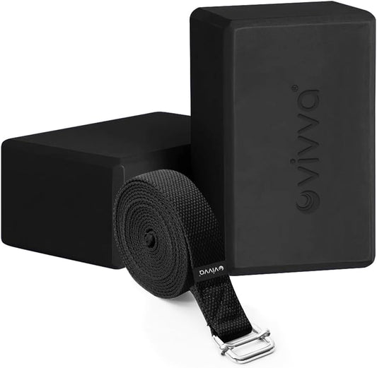 Vivva Yoga Blocks 2 Pack with Strap Non-Slip Extra Large 9 x 6X 4 inches, EVA Foam Yoga Brick with 250cm Yoga Strap to Improve Strength Balance for Yoga Pilates Meditation