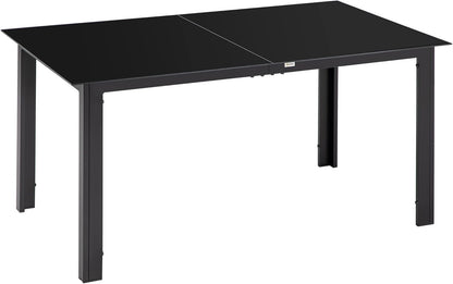 Outsunny Aluminium Outdoor Dining Table for 6, 59" x 35" Rectangle Patio Table with Tempered Glass Tabletop, for Garden, Backyard, Lawn, Balcony, Black