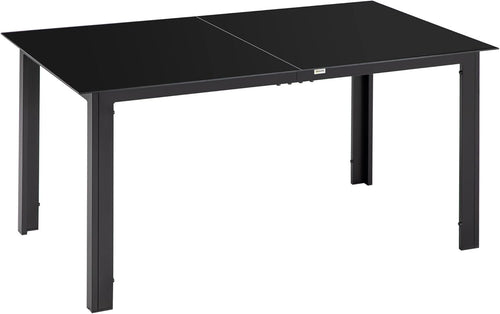Outsunny Aluminium Outdoor Dining Table for 6, 59" x 35" Rectangle Patio Table with Tempered Glass Tabletop, for Garden, Backyard, Lawn, Balcony, Black