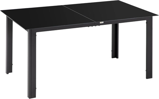 Outsunny Aluminium Outdoor Dining Table for 6, 59" x 35" Rectangle Patio Table with Tempered Glass Tabletop, for Garden, Backyard, Lawn, Balcony, Black
