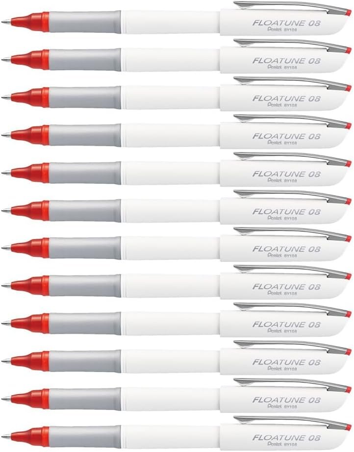 Pentel Floatune Ultra Smooth Writing Rollerball Pen, Everyday Writing, Office Supplies, School Supplies, 0.8mm Bold Point, Red Ink, BY108-B, Box of 12