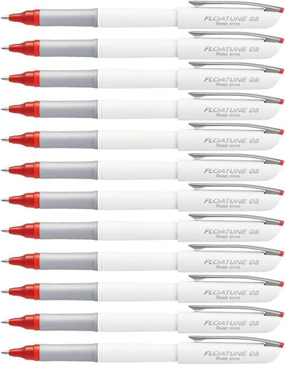 Pentel Floatune Ultra Smooth Writing Rollerball Pen, Everyday Writing, Office Supplies, School Supplies, 0.8mm Bold Point, Red Ink, BY108-B, Box of 12