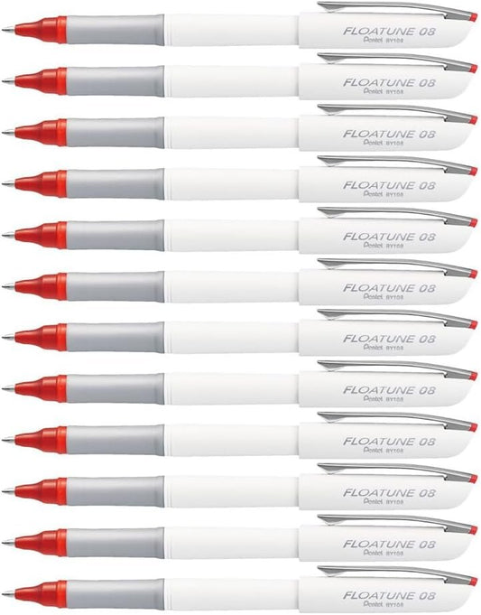 Pentel Floatune Ultra Smooth Writing Rollerball Pen, Everyday Writing, Office Supplies, School Supplies, 0.8mm Bold Point, Red Ink, BY108-B, Box of 12