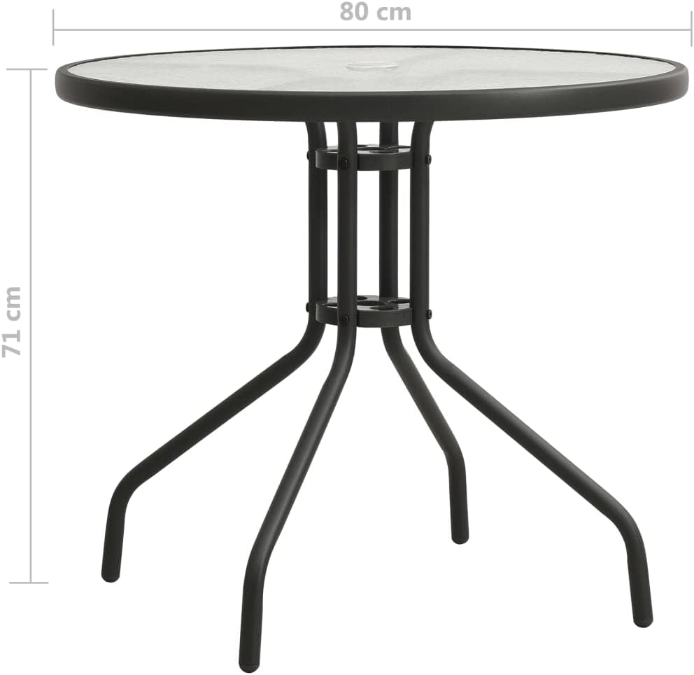 'vidaXL Steel Bistro Table - Anthracite Coloured Round Patio Table with Tempered Glass Top for Outdoor and Indoor Use