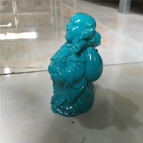 Feng Shui Cinese Statue di Buddha Che ridono, Sculture in Pietra Turchese Decor Figurine di prosperità Home Office Ricchezza Buona Fortuna 1016 Oggettistica per la casa Fiore all'occhiello