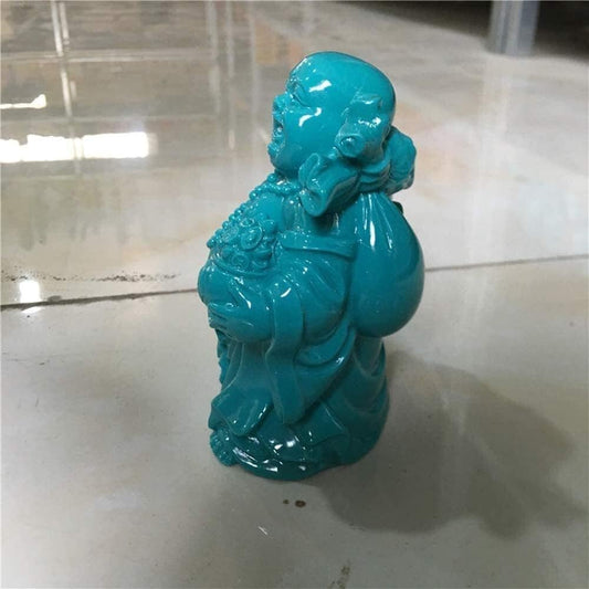 Feng Shui Cinese Statue di Buddha Che ridono, Sculture in Pietra Turchese Decor Figurine di prosperità Home Office Ricchezza Buona Fortuna 1016 Oggettistica per la casa Fiore all'occhiello