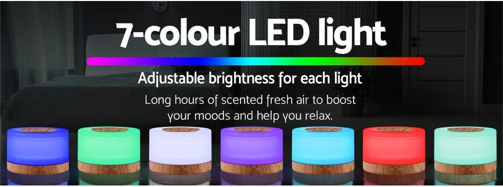 Devanti Aroma Diffuser, 500ml Wood Air Humidifier Purifier Essential Oils Car Airs Freshener Vaporizer Aromatherapy Diffusers Scent Booster Home Office Bedroom Humidifiers Steam, 7 LED Light