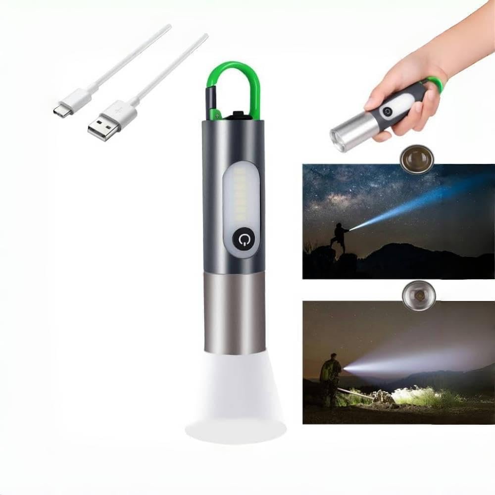 Clearhill LED High Lumens Tactical Flashlight - USB Rechargeable,with Telescopic Zoom,6 Modes, Waterproof, Ideal for Emergency, Outdoor, Camping