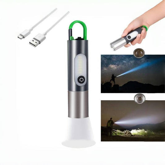 Clearhill LED High Lumens Tactical Flashlight - USB Rechargeable,with Telescopic Zoom,6 Modes, Waterproof, Ideal for Emergency, Outdoor, Camping