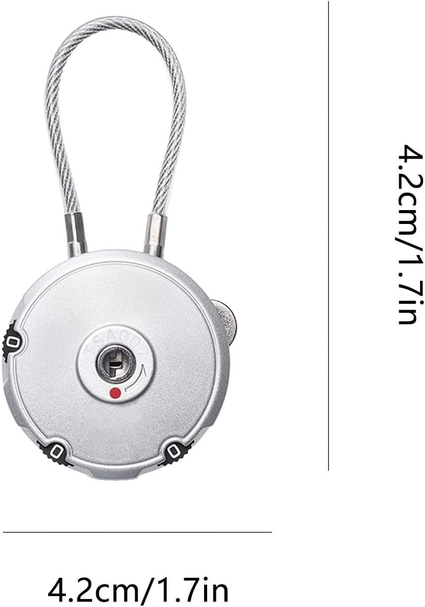Small Luggage Locks, Travel Locks, Combination Cable Lock, Gym Locker, Toolbox & Cases 4.2 cm/1.7 Inches Sturdy Anti-Theft Security Device Secure for School, Black, Silver