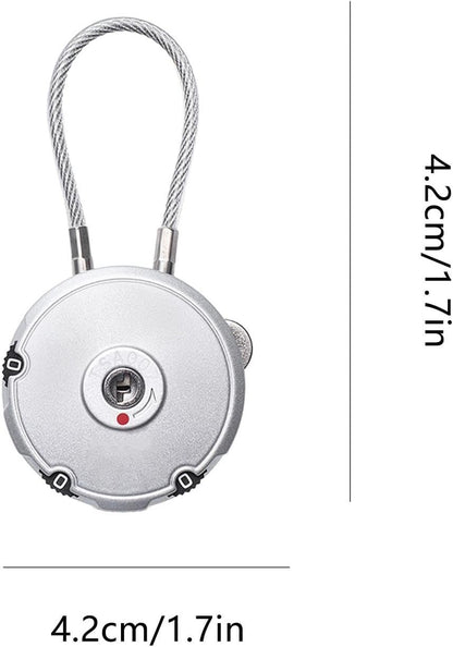 Small Luggage Locks, Travel Locks, Combination Cable Lock, Gym Locker, Toolbox & Cases 4.2 cm/1.7 Inches Sturdy Anti-Theft Security Device Secure for School, Black, Silver