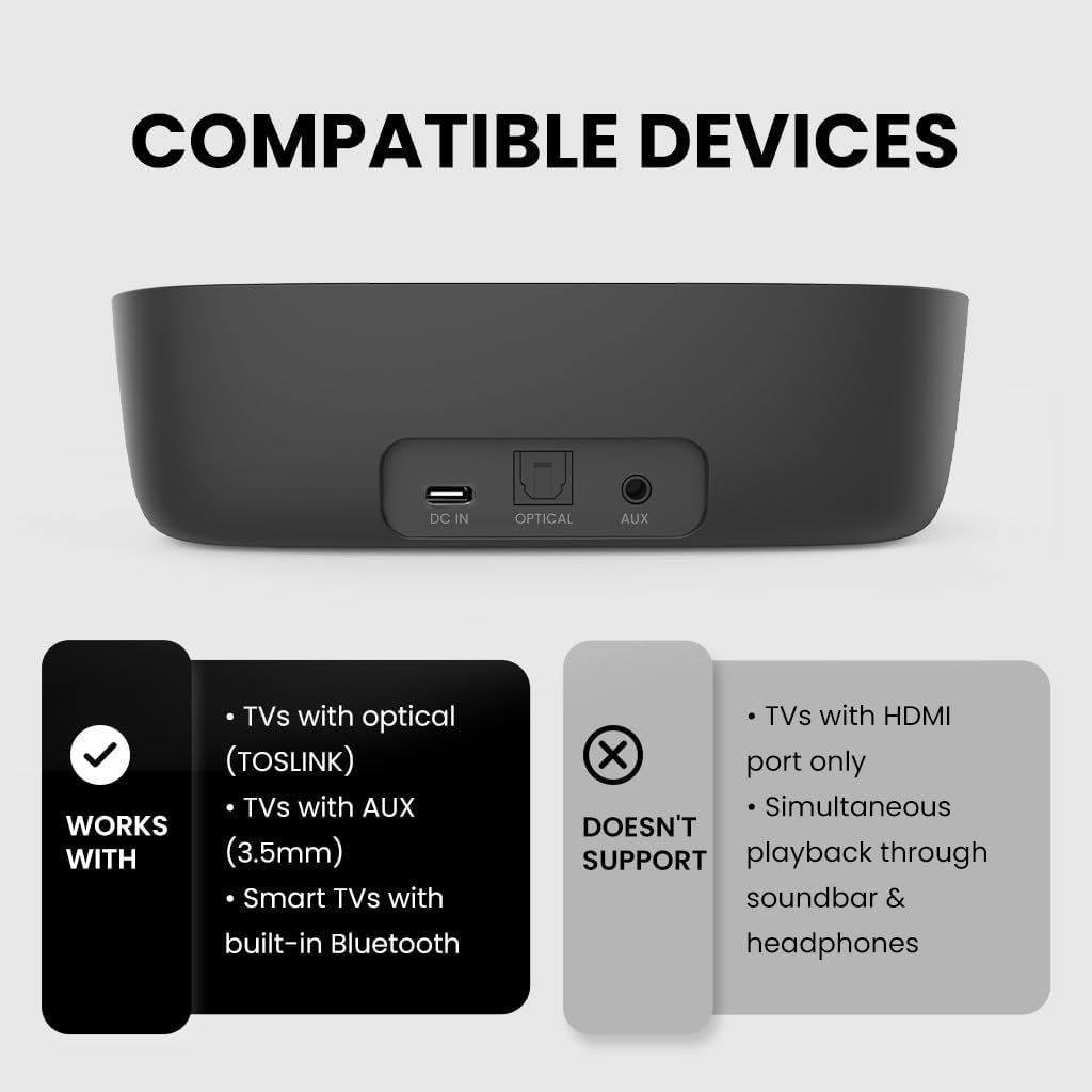 Avantree Ensemble - Wireless Headphones for TV Watching with Charging Dock, Easy Setup & Comfortable Fit for Seniors, 35hrs Playtime Bluetooth Headset, Compatible with All TVs, No Lip-Sync Delay