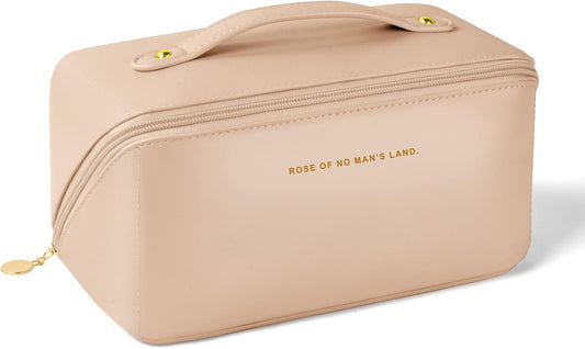 Aucuu Travel Cosmetic Bag, Travel Beauty Case for Women, Travel Cosmetic Bag, Cosmetic Bag for Women, Soft PU Leather, Portable Waterproof Toiletry Bags, #1 Pink-A