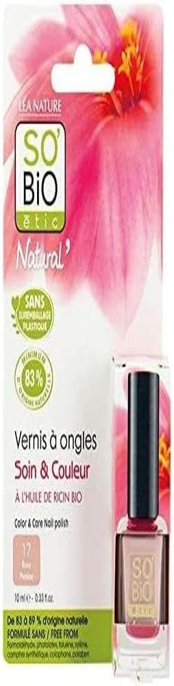 SO'BiO étic 17 Peony Pink Colour and Care Organic Castor Oil Nail Polish 10ml