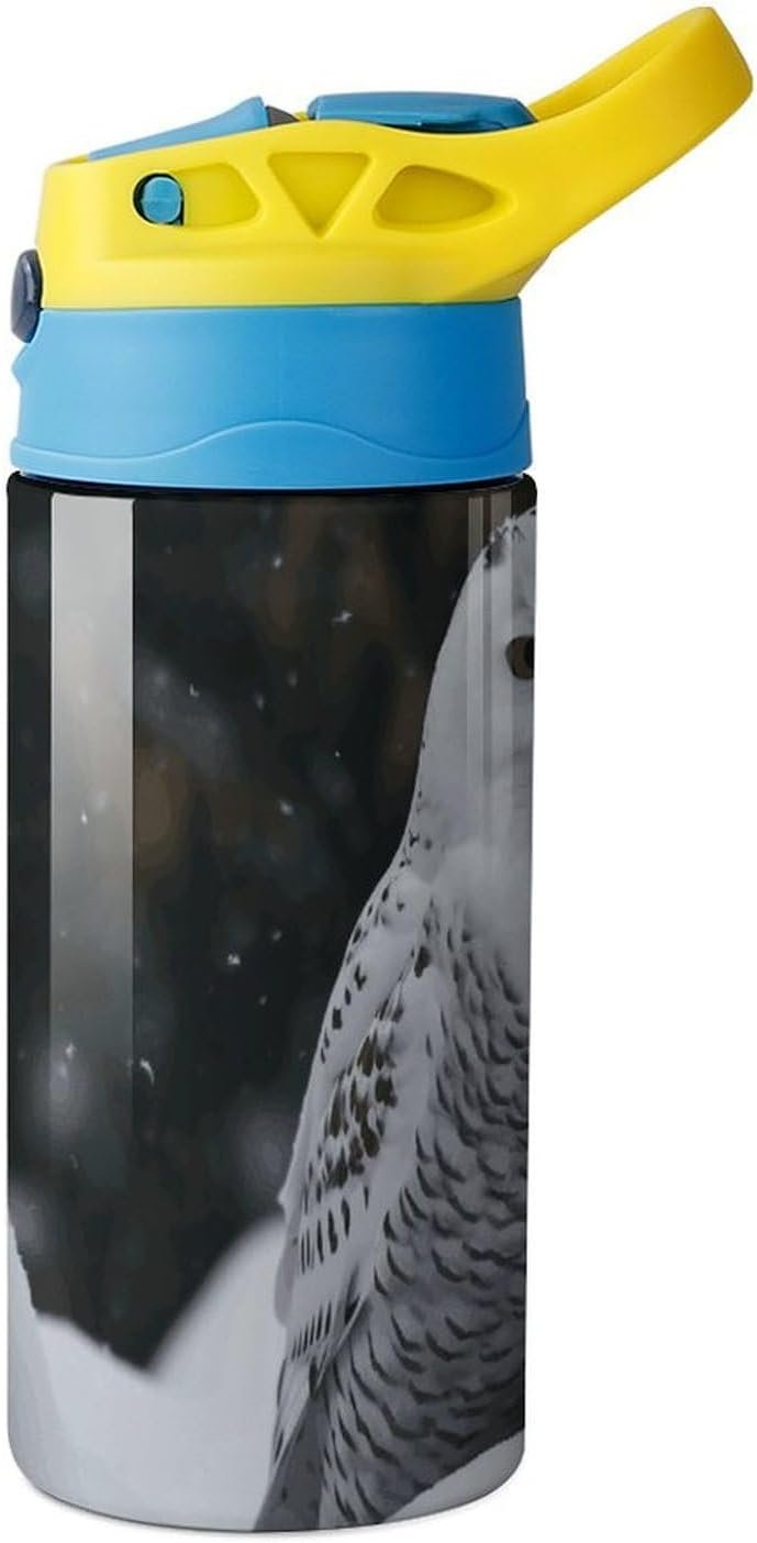 Stainless Steel Water Bottles Snow Owl Travel Water Cups with Handle And Silicone Straw Drinking Cup with Leak Proof Lid Thermo Travel Mug for Women Men